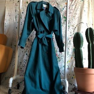 Emerald Green Nylon Trench Coat Weatherproof
